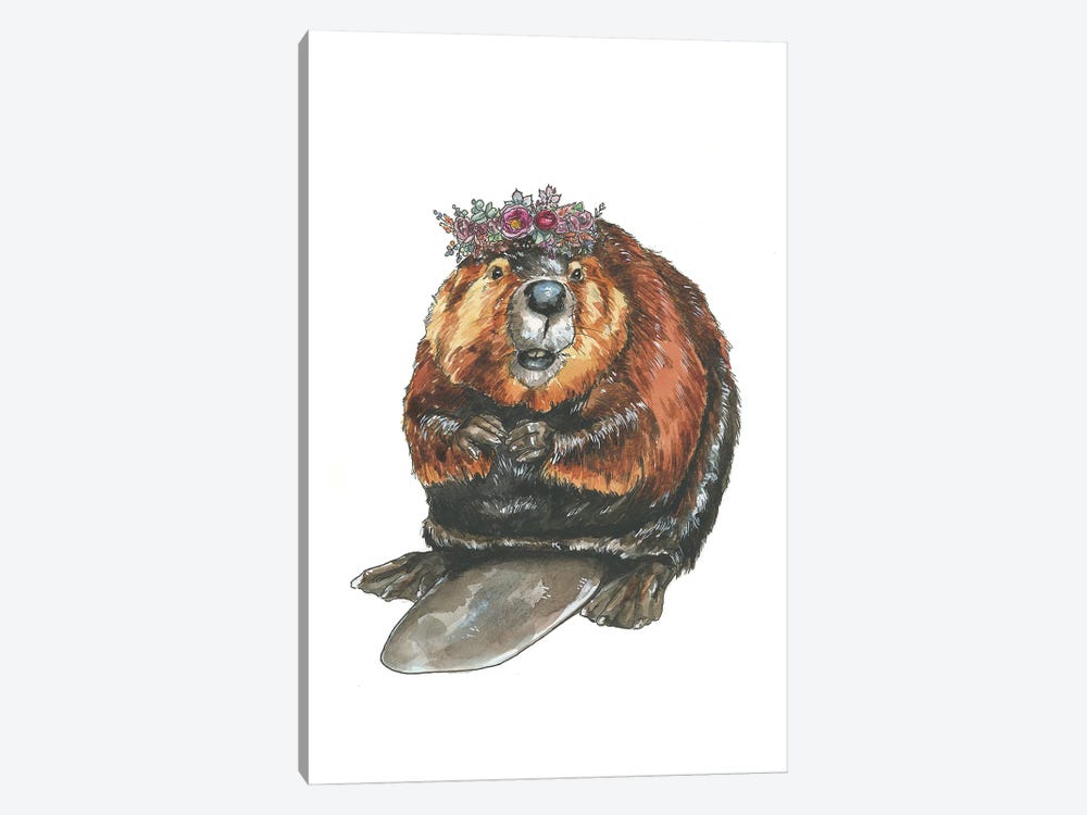 Beaver With Floral Crown by Allison Gray 1-piece Canvas Artwork