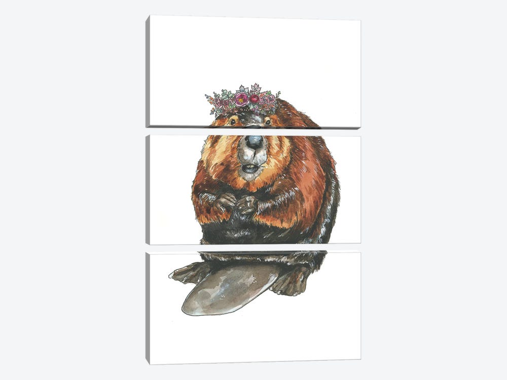 Beaver With Floral Crown by Allison Gray 3-piece Canvas Artwork