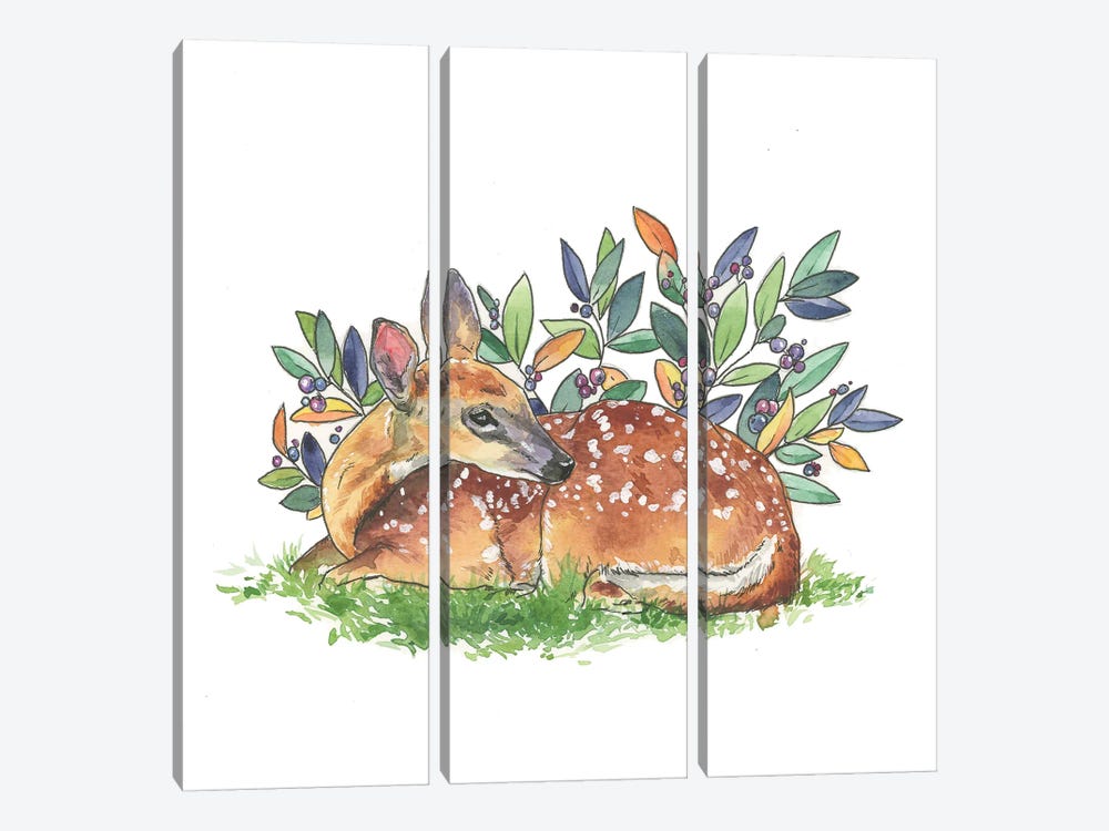 Fawn In The Grass by Allison Gray 3-piece Art Print