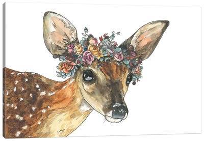Fawn With Floral Crown Canvas Art Print - Allison Gray