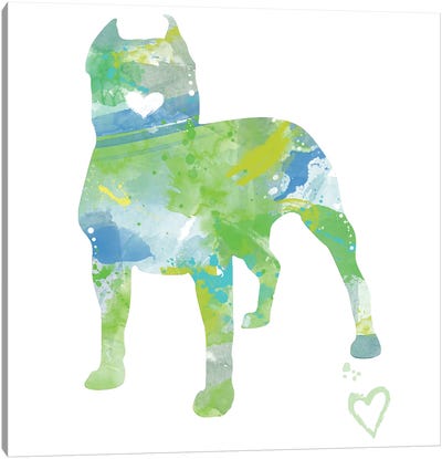 American Pit Bull Terrier Silhouette Canvas Art Print - Pit Bull Art