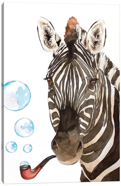 Bubble Pipe Zebra Canvas Art Print - Allison Gray