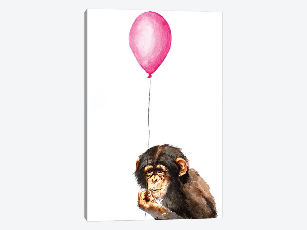 Chimpanzee With Balloon by Allison Gray 1-piece Canvas Art Print