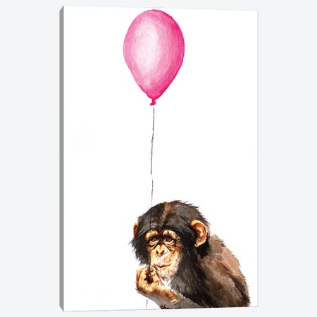 Chimpanzee With Balloon Canvas Print #AGY28} by Allison Gray Art Print