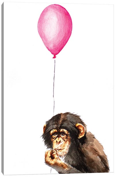 Chimpanzee With Balloon Canvas Art Print - Allison Gray