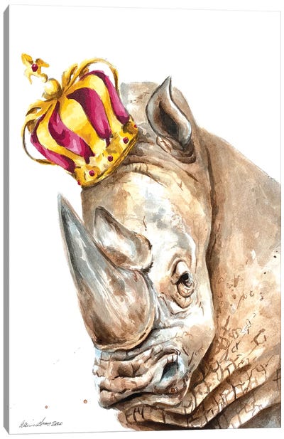 Crowned Rhino Canvas Art Print - Rhinoceros Art