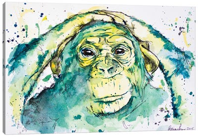 Green Chimp Canvas Art Print - Chimpanzees
