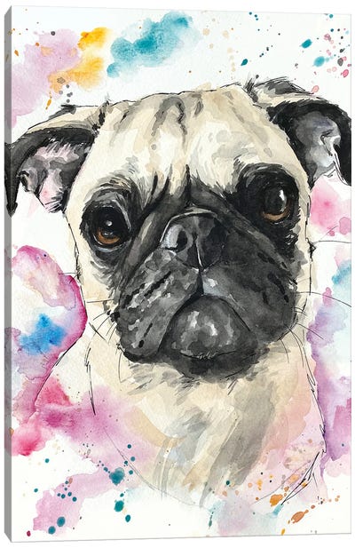 Pinky Pug Canvas Art Print - Pug Art