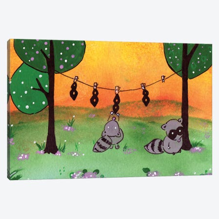 Raccoon Laundry Day Canvas Print #AGY99} by Allison Gray Canvas Wall Art