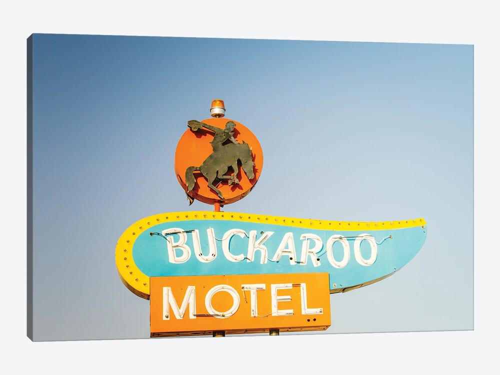 Route 66 Buckaroo Motel Vintage Sign Art by Ann Hudec 1-piece Canvas Print