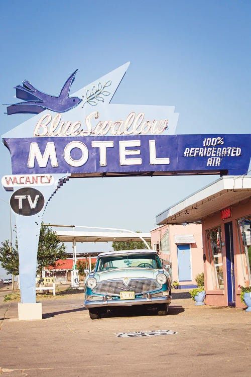 Route 66 Motel & Classic Car by Ann Hudec wall art