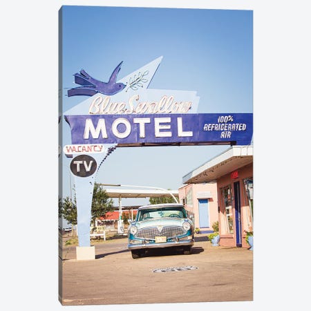 Route 66 Motel & Classic Car Canvas Print #AHD240} by Ann Hudec Canvas Wall Art