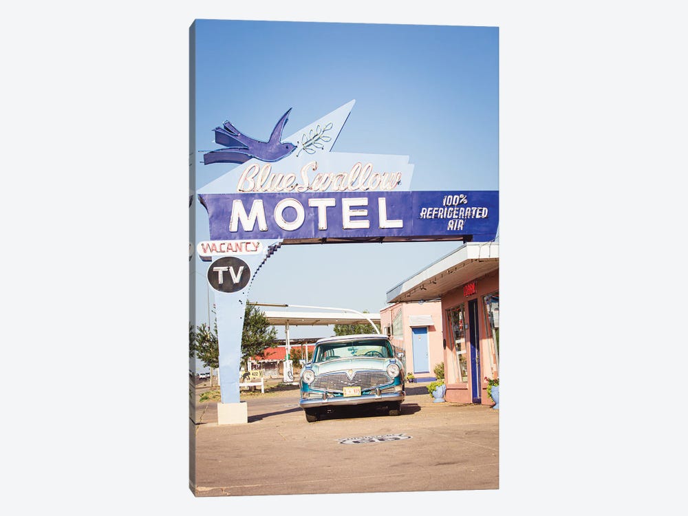 Route 66 Motel & Classic Car by Ann Hudec 1-piece Canvas Print