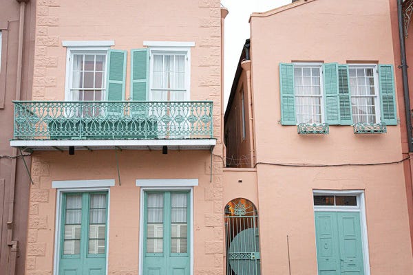 Louisiana: Peach & Teal French Quarter New Orleans by Ann Hudec