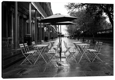 Black And White French Quarter New Orleans Cafe Art Canvas Art Print - Umbrella Art