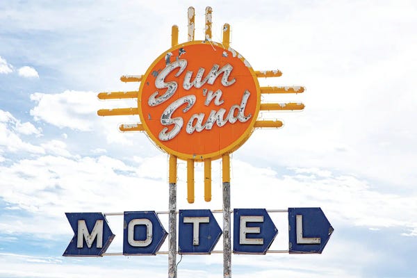 Ann Hudec: Route 66 Sun N Sand Vintage Motel Sign Print by Ann Hudec
