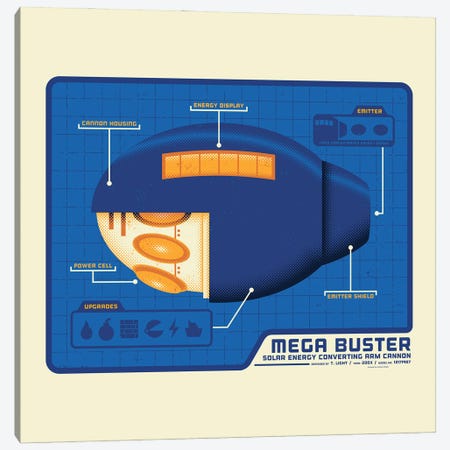 Mega Buster Canvas Print #AHH59} by Burger Bolt Art Print
