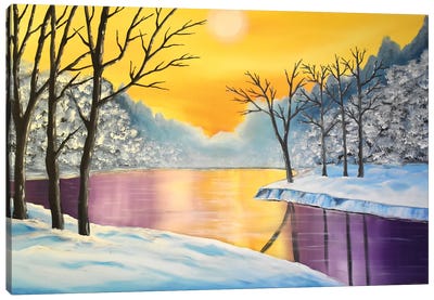 Winter Sunset Landscape Canvas Art Print - Aisha Haider