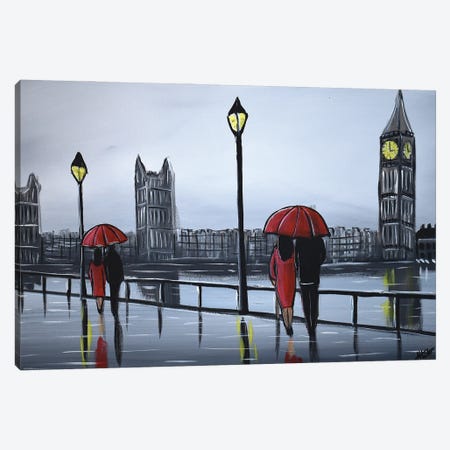 Red London Umbrellas Canvas Print #AHI30} by Aisha Haider Canvas Artwork