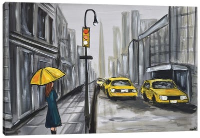 Yellow Umbrella II Canvas Art Print - Black, White & Yellow Art