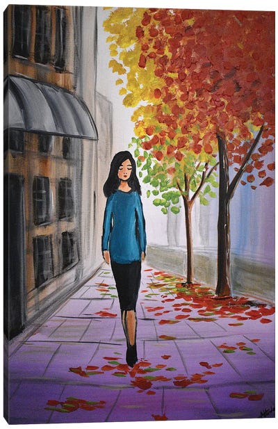 Autumn City Walk Canvas Art Print - Aisha Haider