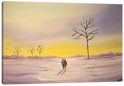 Walk In The Winter Sunset Canvas Art Print - Aisha Haider