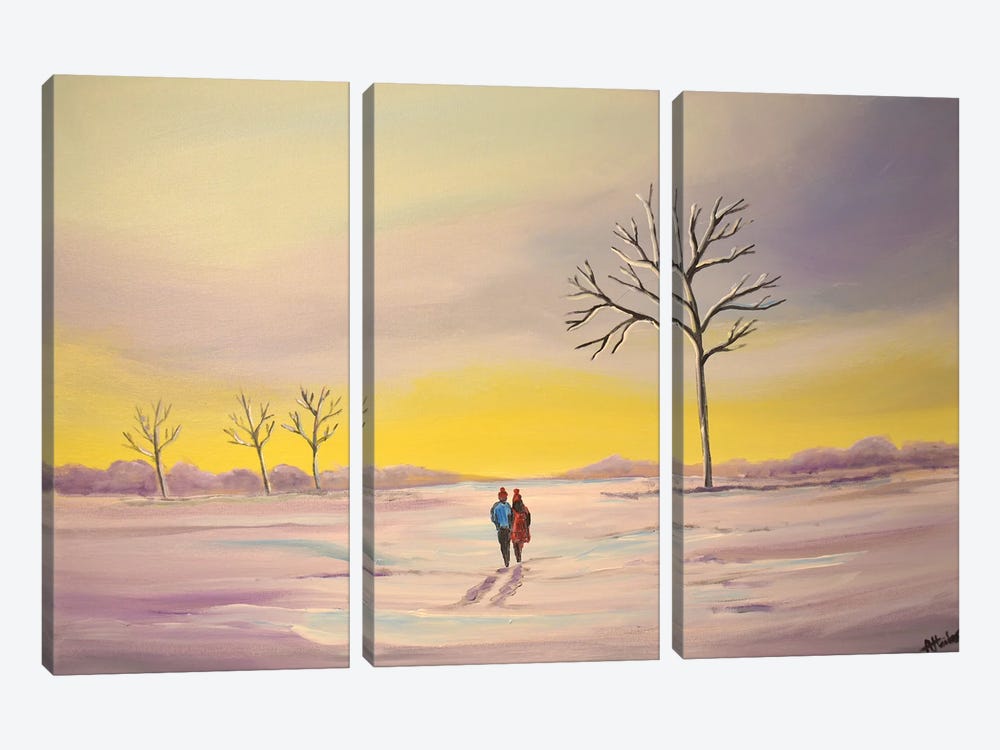 Walk In The Winter Sunset by Aisha Haider 3-piece Canvas Artwork