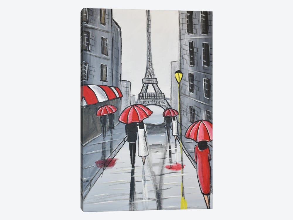 Red Eiffel Umbrellas by Aisha Haider 1-piece Canvas Wall Art