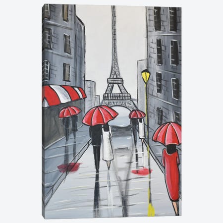Red Eiffel Umbrellas Canvas Print #AHI78} by Aisha Haider Canvas Art