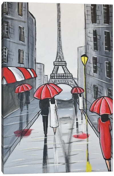 Red Eiffel Umbrellas Canvas Art Print - Aisha Haider