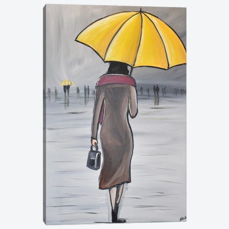 The Yellow Umbrella Canvas Print #AHI79} by Aisha Haider Canvas Art