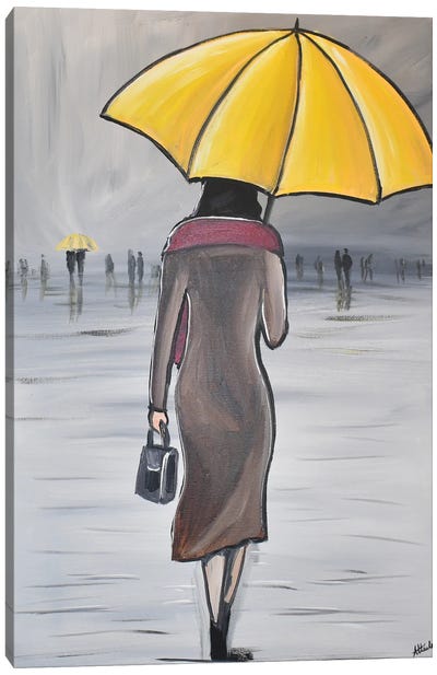 The Yellow Umbrella Canvas Art Print - Aisha Haider