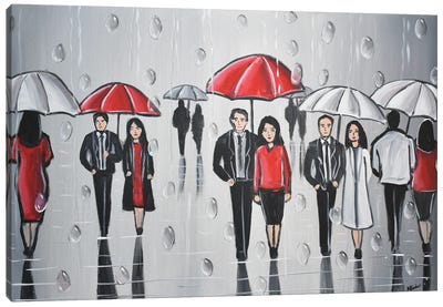Rain Drops And Umbrellas II Canvas Art Print - Aisha Haider