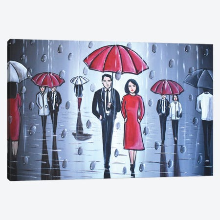 Raindrops And Umbrellas III Canvas Print #AHI99} by Aisha Haider Canvas Wall Art