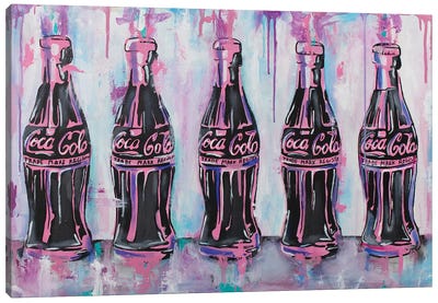 5 Coca Cola Bottles II Canvas Art Print - Drink & Beverage Art