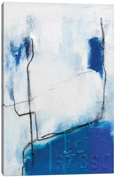 Blue Bird on a Wire Canvas Art Print - Julie Ahmad