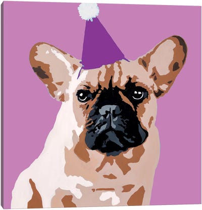Milo On Violet Canvas Art Print - French Bulldog Art