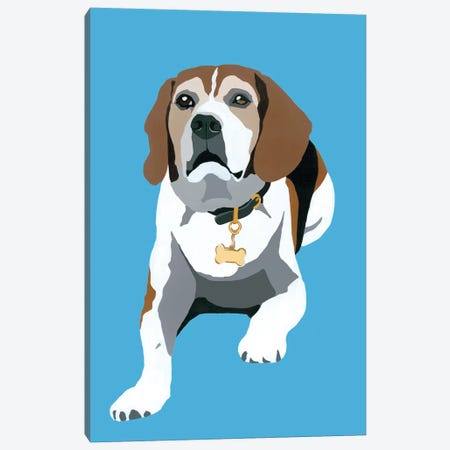Beagle On Blue Canvas Print #AHM49} by Julie Ahmad Canvas Art Print