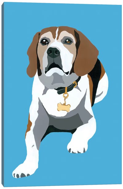Beagle On Blue Canvas Art Print - Julie Ahmad