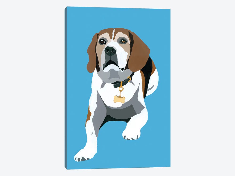 Beagle On Blue by Julie Ahmad 1-piece Canvas Art Print
