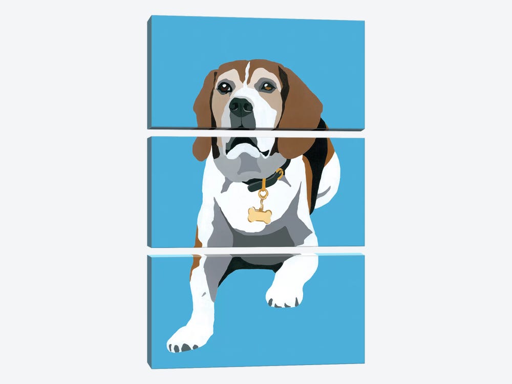 Beagle On Blue by Julie Ahmad 3-piece Canvas Print