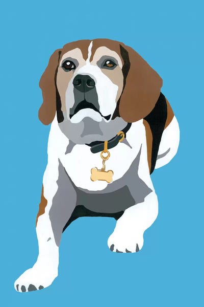 Beagles: Beagle On Blue by Julie Ahmad