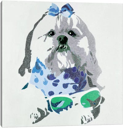 Beausy Bear In Blue Canvas Art Print - Shih Tzu Art