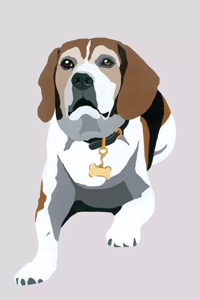 Beagle On Gray by Julie Ahmad metal wall art
