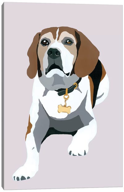 Beagle On Gray Canvas Art Print - Beagle Art