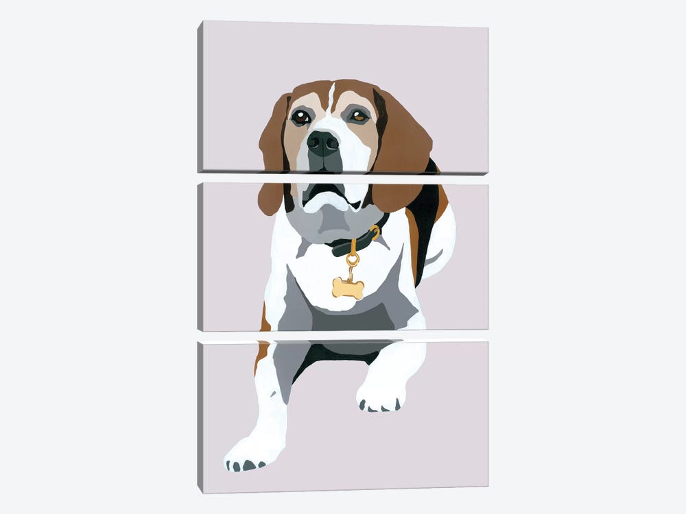 Beagle On Gray by Julie Ahmad 3-piece Canvas Print