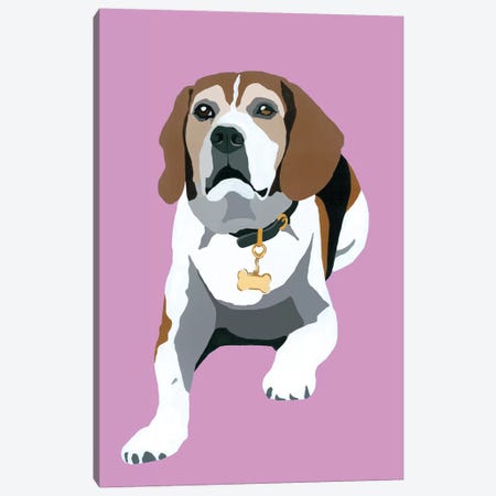 Beagle On Pink Canvas Print #AHM51} by Julie Ahmad Canvas Art