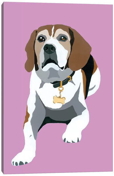 Beagle On Pink Canvas Art Print - Julie Ahmad