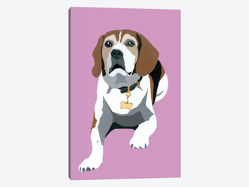 Beagle On Pink by Julie Ahmad 1-piece Canvas Artwork