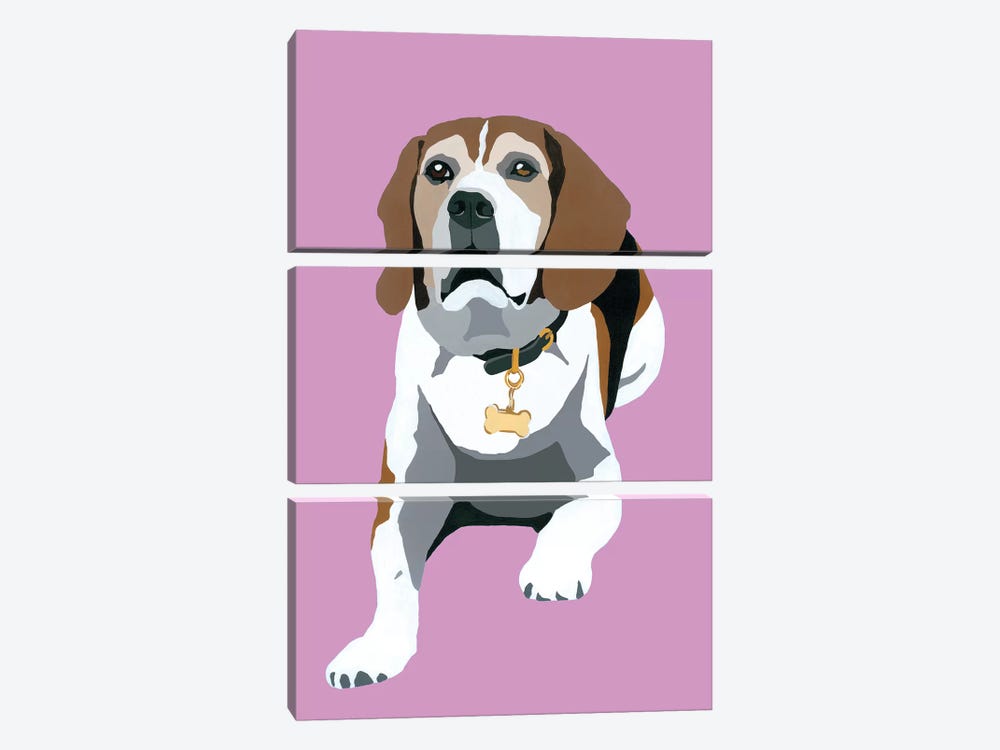 Beagle On Pink by Julie Ahmad 3-piece Canvas Artwork